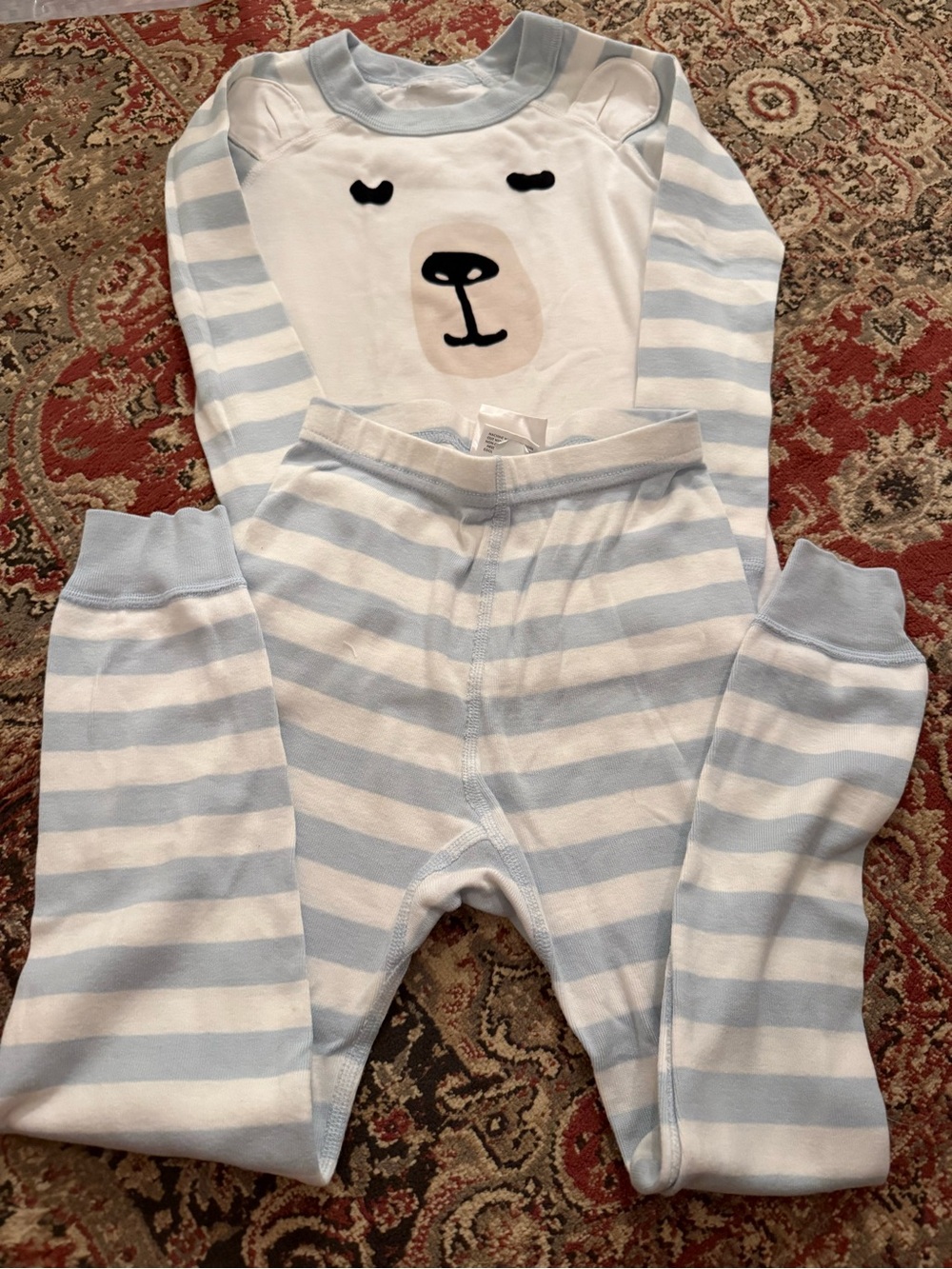 Hanna Andersson Light Blue and White Striped Bear Face Pajama Set